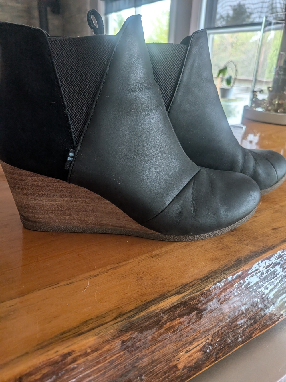 Toms Black Wedge Ankle Booties